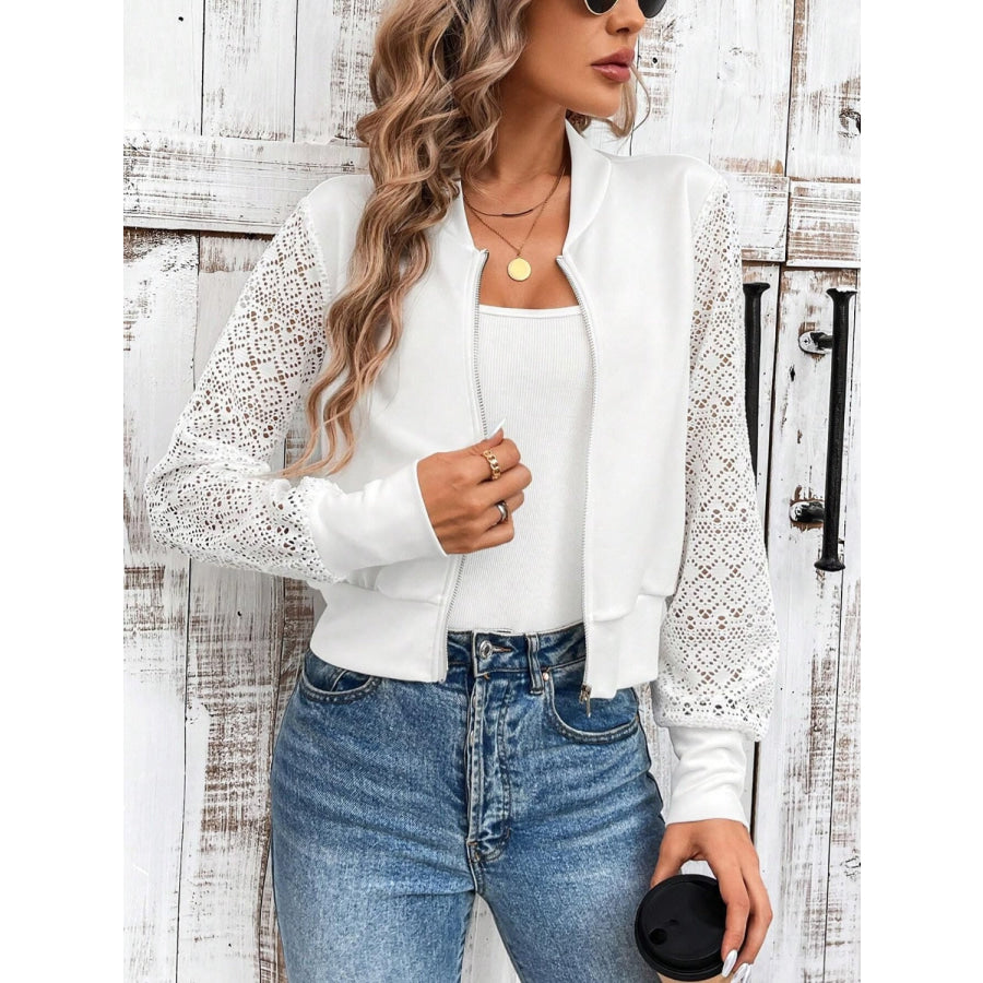 Baseball Collar Lace Patchwork Long Sleeve Jacket Apparel and Accessories