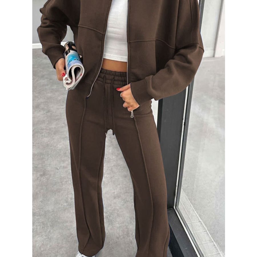 Baseball Collar Zip Up Outerwear and Drawstring Pants Set Apparel and Accessories