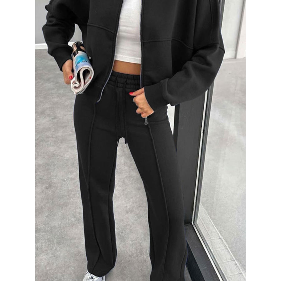 Baseball Collar Zip Up Outerwear and Drawstring Pants Set Apparel and Accessories