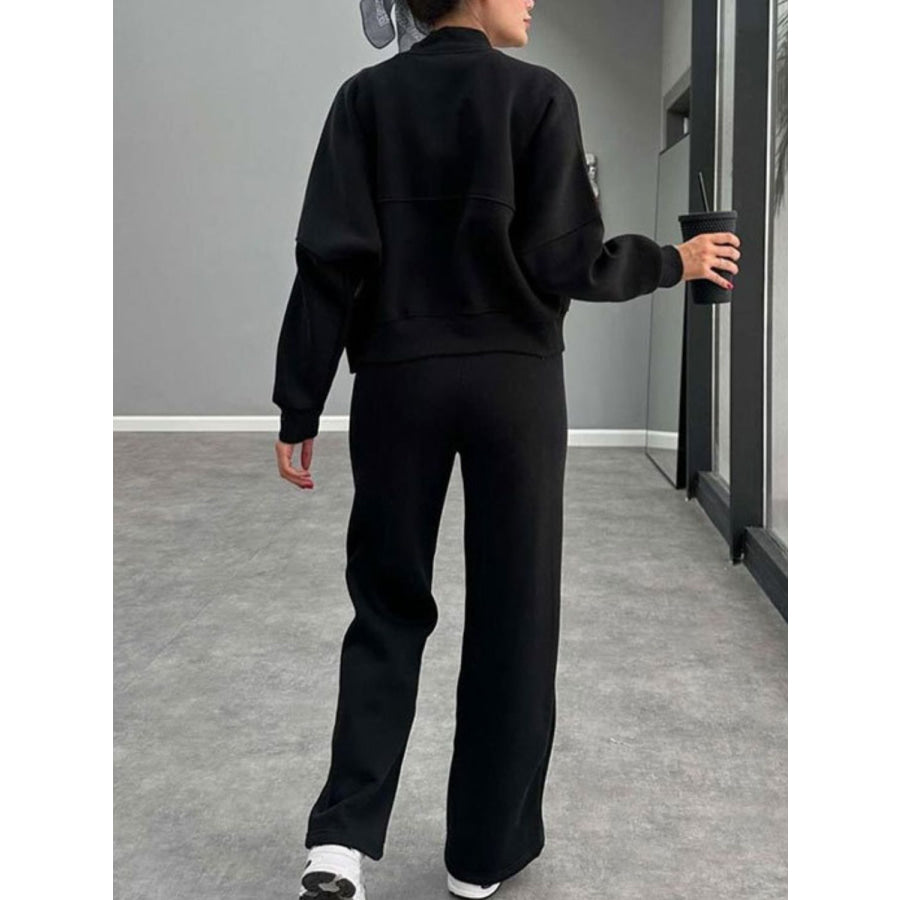 Baseball Collar Zip Up Outerwear and Drawstring Pants Set Apparel and Accessories