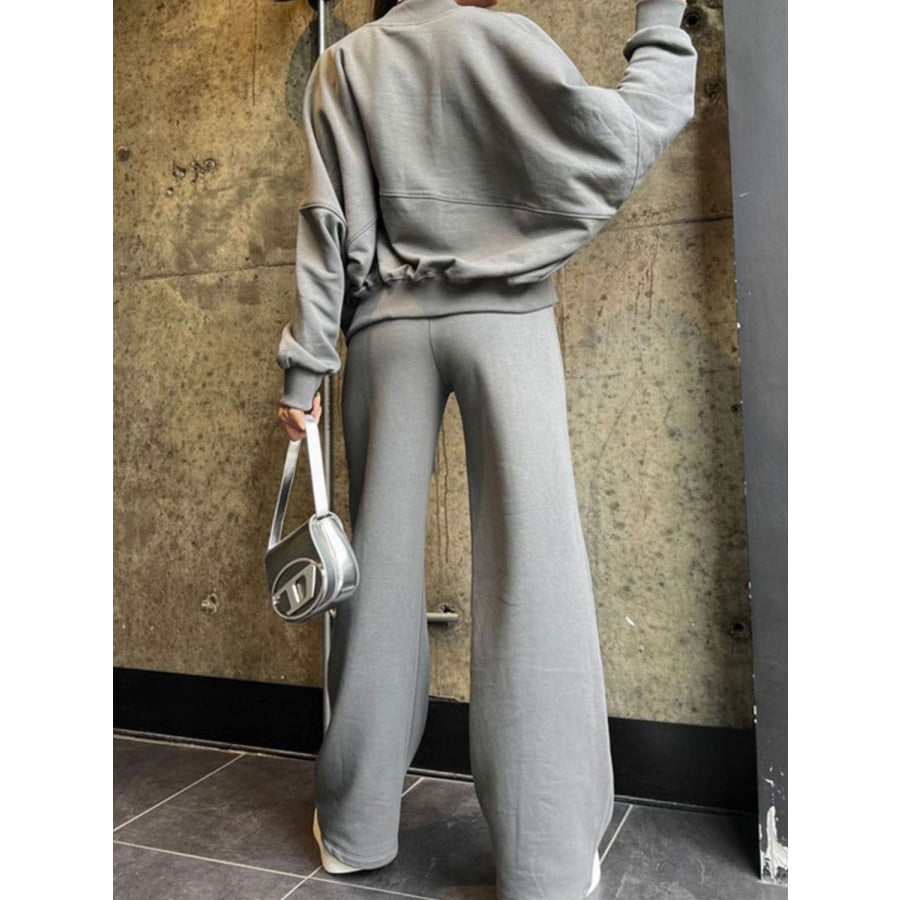 Baseball Collar Zip Up Top and Drawstring Paants Set Gray / S Apparel and Accessories