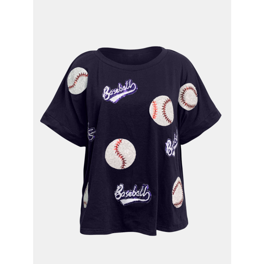 Baseball Round Neck Half Sleeve T-Shirt Black / S Apparel and Accessories