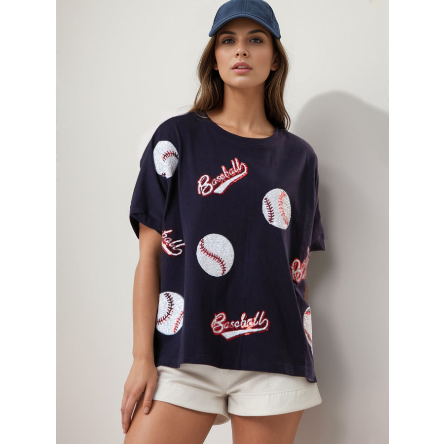 Baseball Round Neck Half Sleeve T-Shirt Black / S Apparel and Accessories