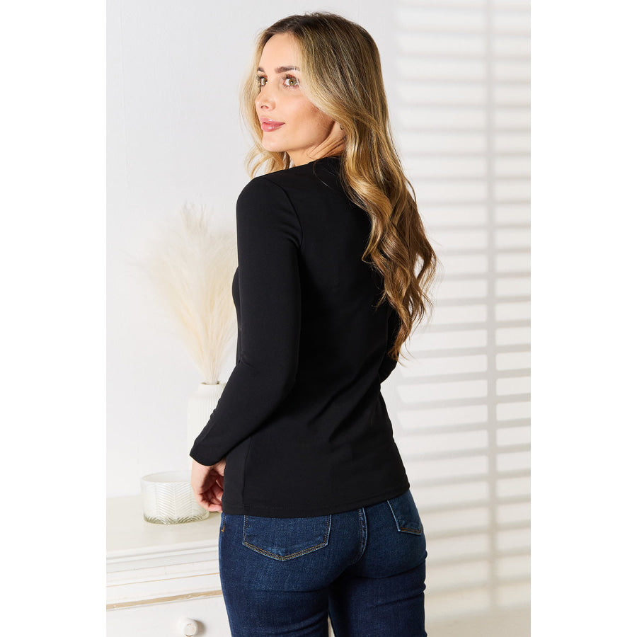 Basic Bae Asymmetrical Neck Long Sleeve Top Black / S Apparel and Accessories