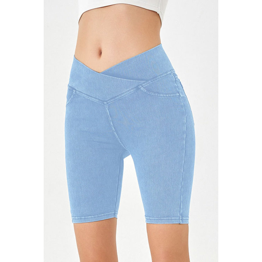 Basic Bae Asymmetrical Waist Denim Shorts with Pockets Apparel and Accessories