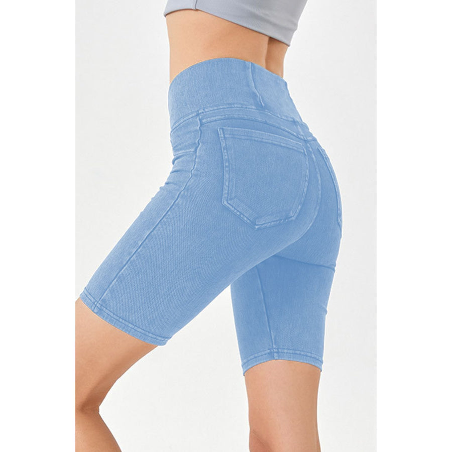 Basic Bae Asymmetrical Waist Denim Shorts with Pockets Light / S Apparel and Accessories