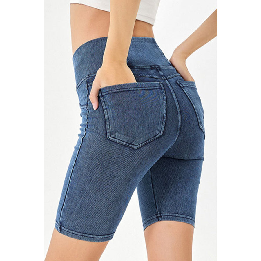 Basic Bae Asymmetrical Waist Denim Shorts with Pockets Medium / S Apparel and Accessories