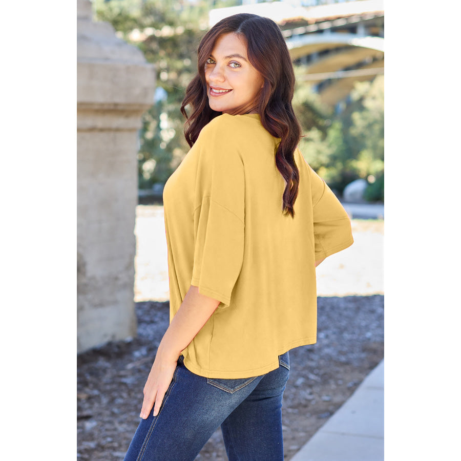 Basic Bae Bamboo Full Size Round Neck Drop Shoulder T-Shirt True Yellow / S Apparel and Accessories