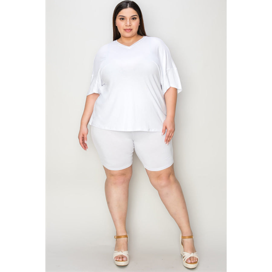 Basic Bae Bamboo Full Size V-Neck Drop Shoulder T-Shirt and Shorts Set Apparel and Accessories