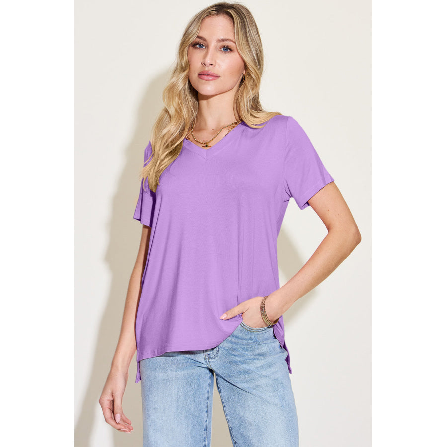 Basic Bae Bamboo Full Size V-Neck High-Low T-Shirt Apparel and Accessories