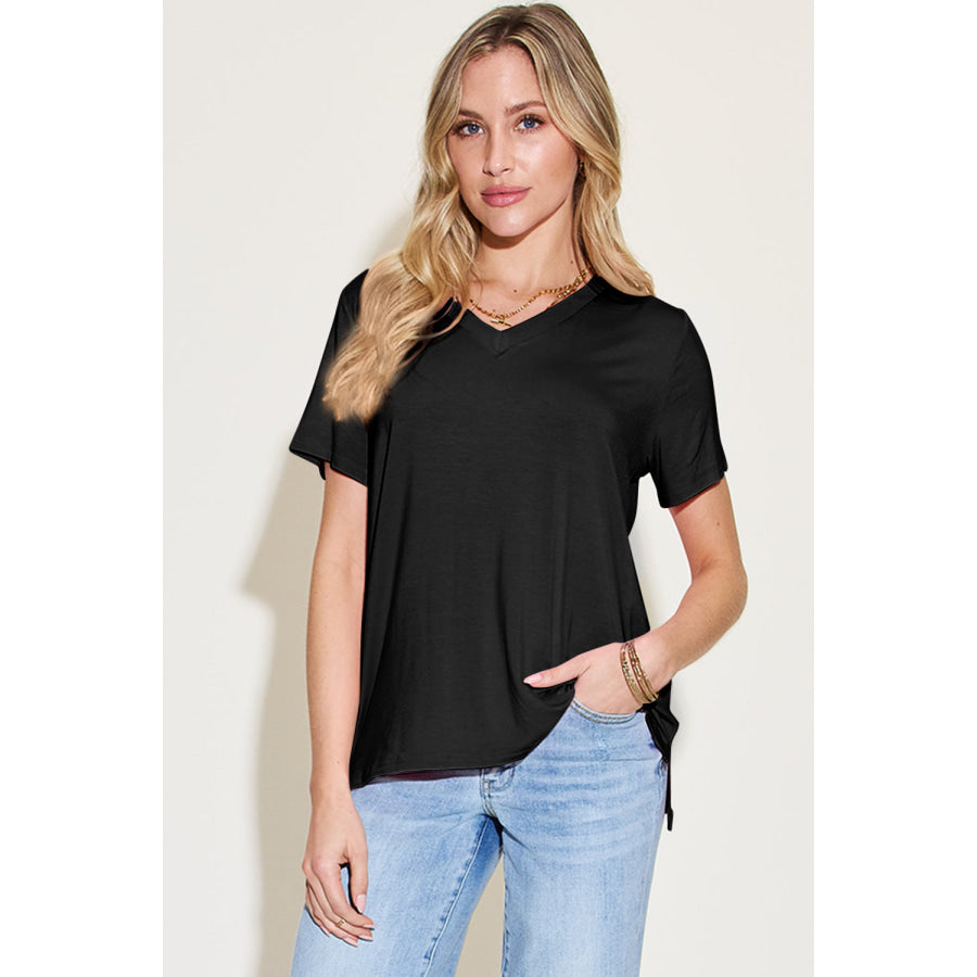 Basic Bae Bamboo Full Size V-Neck High-Low T-Shirt Apparel and Accessories