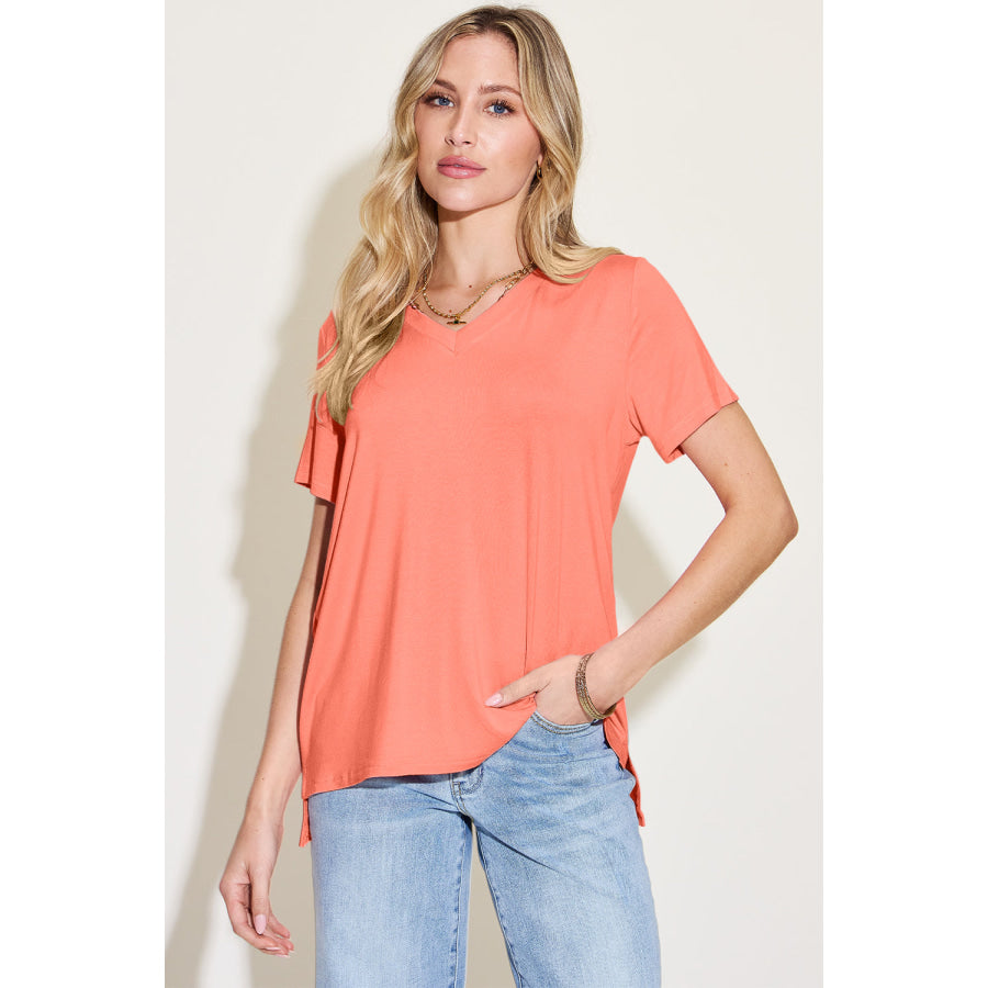 Basic Bae Bamboo Full Size V-Neck High-Low T-Shirt Apparel and Accessories