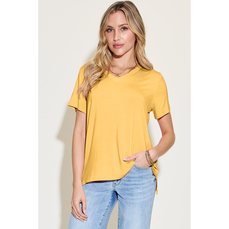 Basic Bae Bamboo Full Size V-Neck High-Low T-Shirt Apparel and Accessories