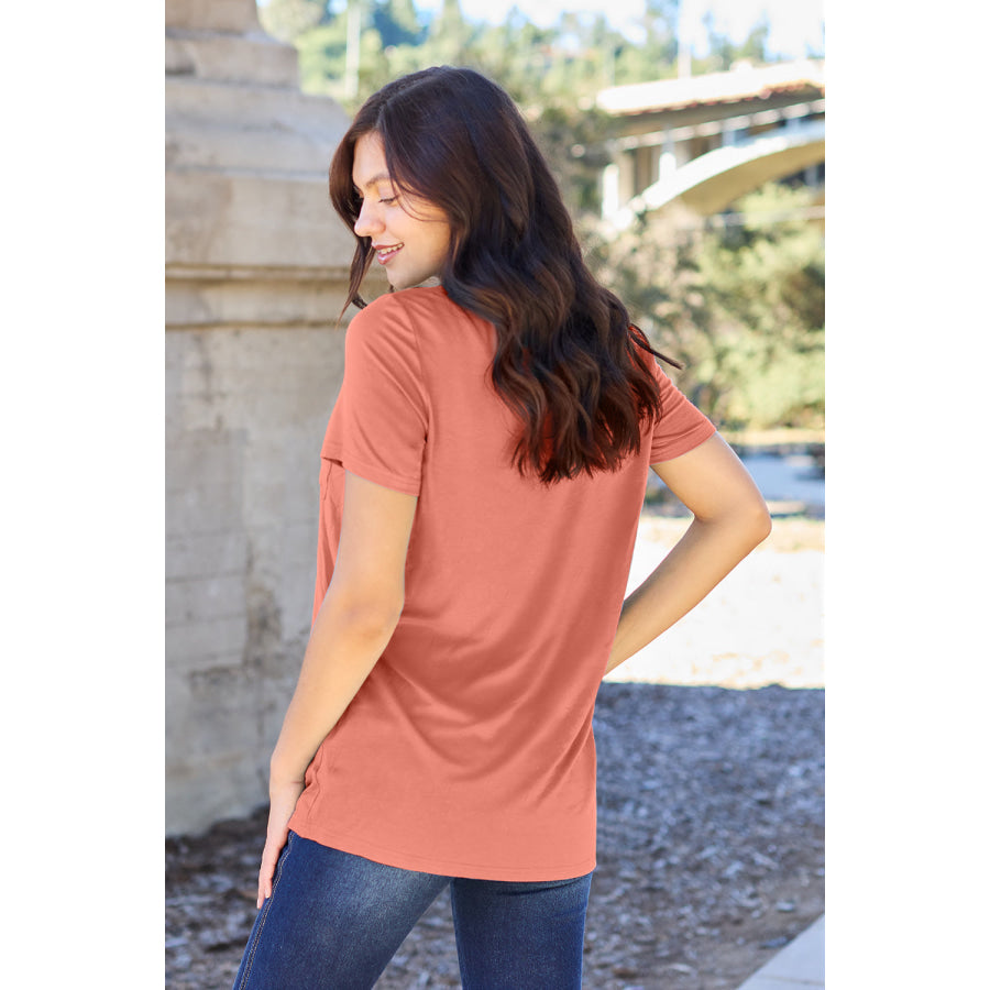 Basic Bae Bamboo Full Size V-Neck Short Sleeve T-Shirt Burnt Coral / S Apparel and Accessories