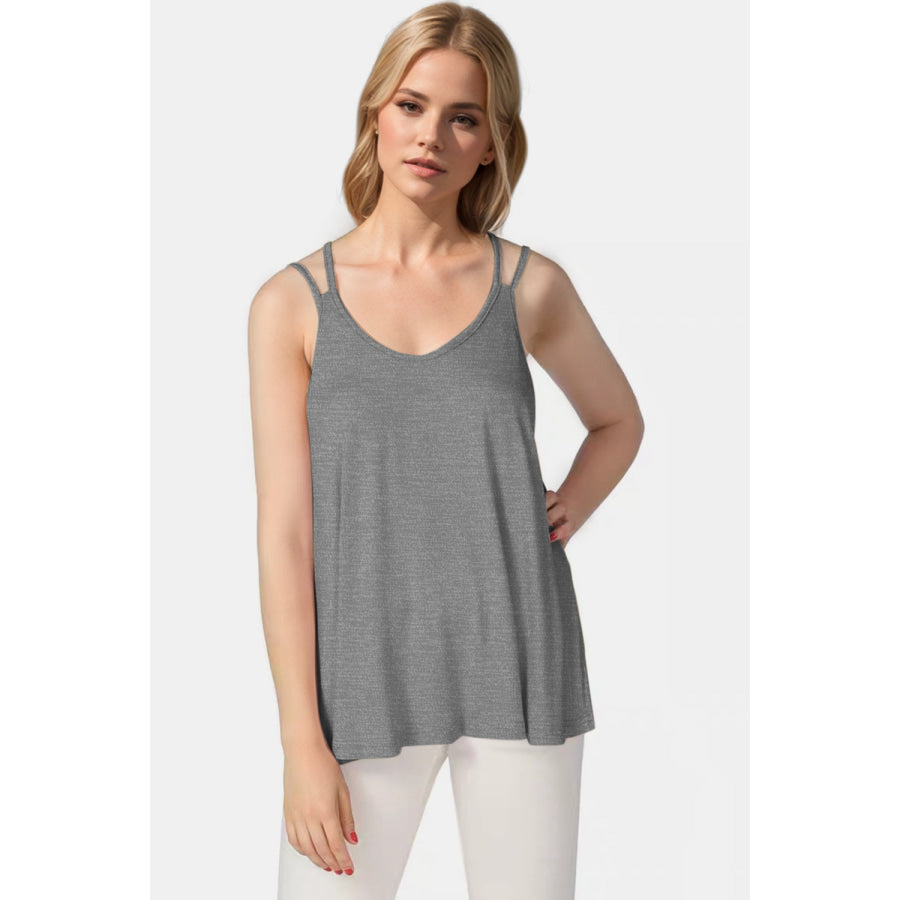 Basic Bae Bamboo Scoop Neck Double Spaghetti Straps Cami Dark Gray / S Apparel and Accessories