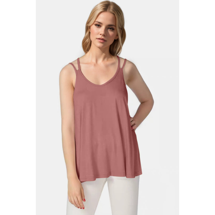 Basic Bae Bamboo Scoop Neck Double Spaghetti Straps Cami Dusty Pink / S Apparel and Accessories