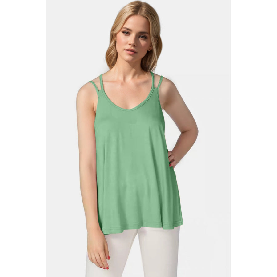 Basic Bae Bamboo Scoop Neck Double Spaghetti Straps Cami Green / S Apparel and Accessories