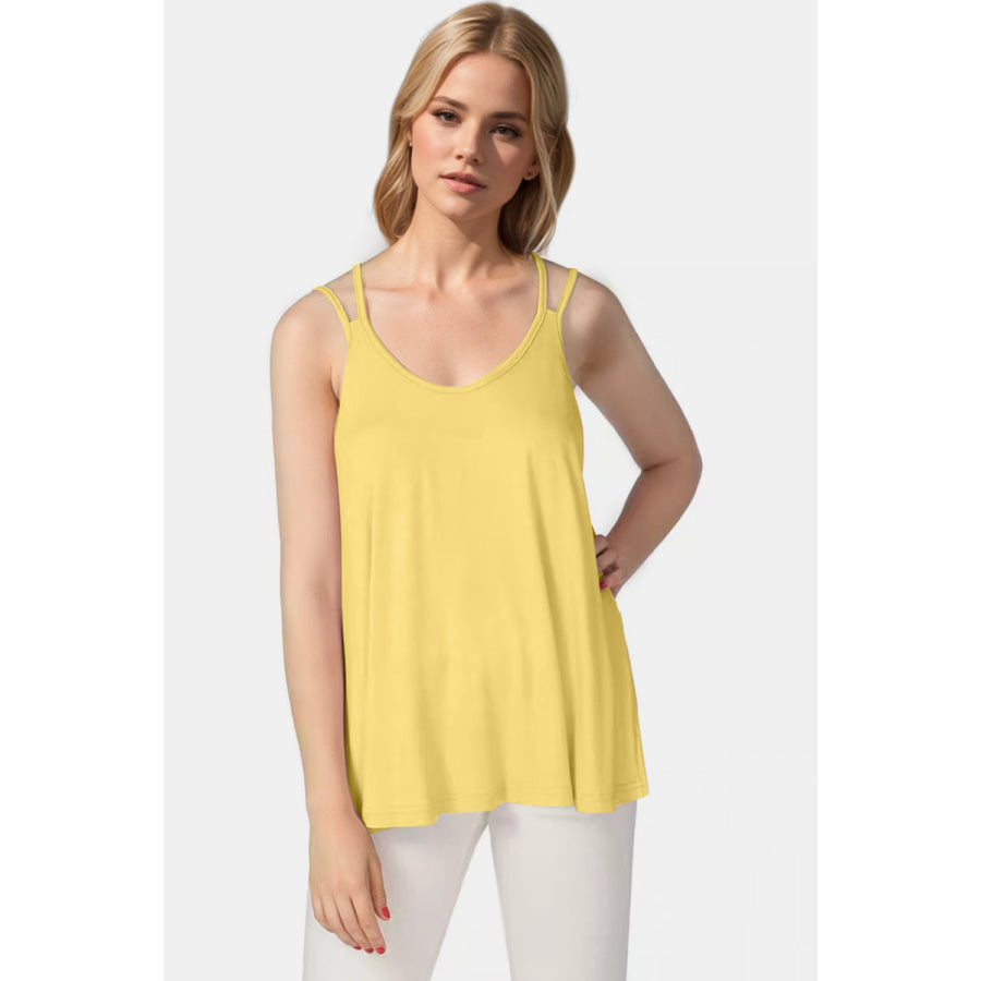 Basic Bae Bamboo Scoop Neck Double Spaghetti Straps Cami Light Yellow / S Apparel and Accessories