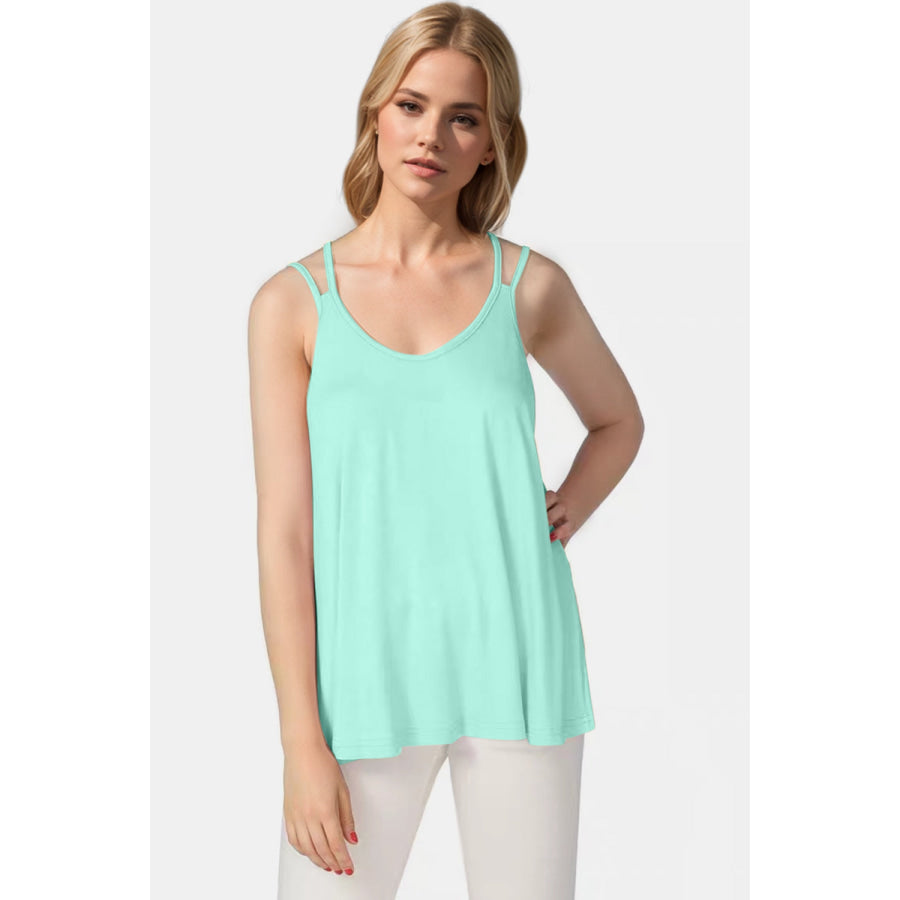 Basic Bae Bamboo Scoop Neck Double Spaghetti Straps Cami Mint Blue / S Apparel and Accessories