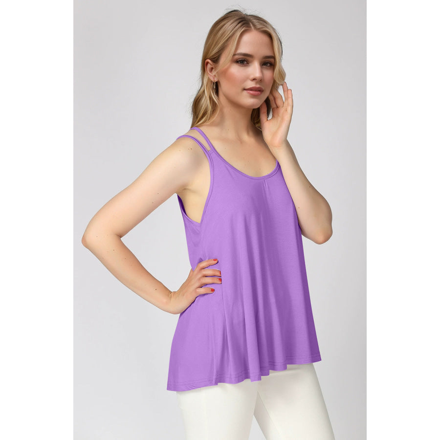 Basic Bae Bamboo Scoop Neck Double Spaghetti Straps Cami Purple / S Apparel and Accessories