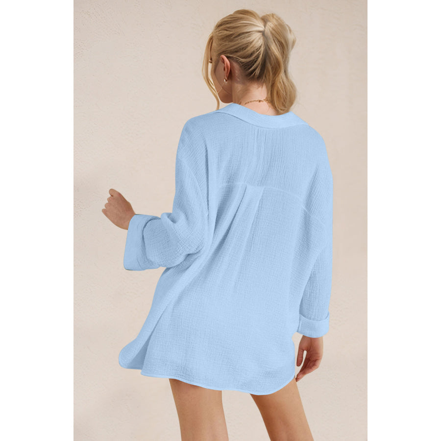 Basic Bae Breathable Button Down Long Sleeve Top and Shorts Set Apparel and Accessories