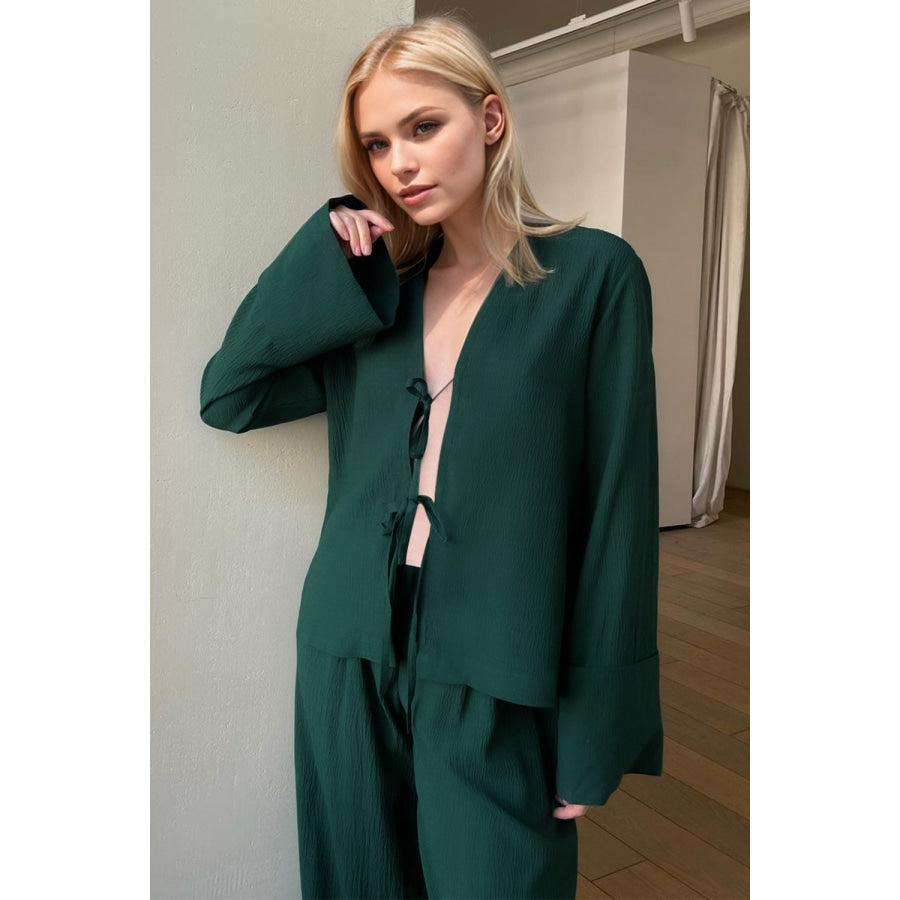 Basic Bae Breathable Double Tie Long Sleeve Top and Pants Set Apparel and Accessories