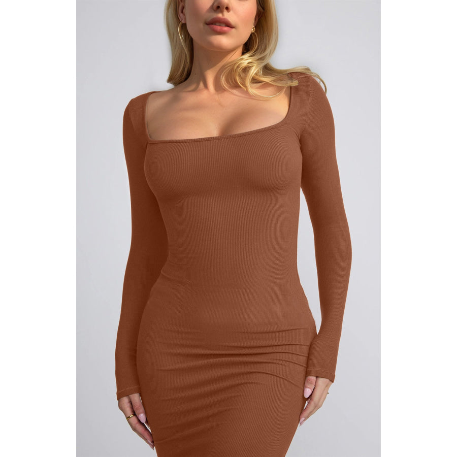 Basic Bae Built-In Shapewear Square Neck Long Sleeve Maxi Dress Apparel and Accessories