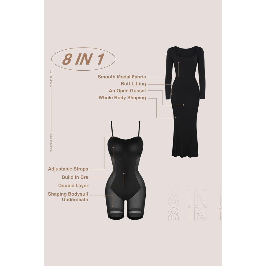 Basic Bae Built-In Shapewear Square Neck Long Sleeve Maxi Dress Apparel and Accessories