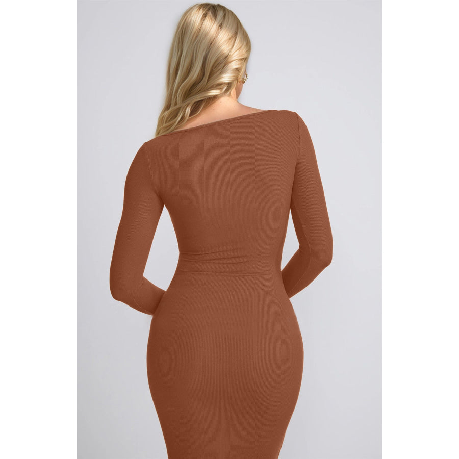 Basic Bae Built-In Shapewear Square Neck Long Sleeve Maxi Dress Apparel and Accessories