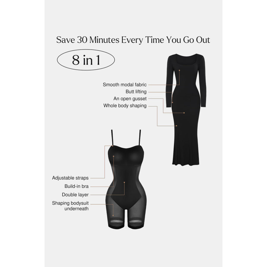 Basic Bae Built-In Shapewear Square Neck Long Sleeve Maxi Dress Apparel and Accessories