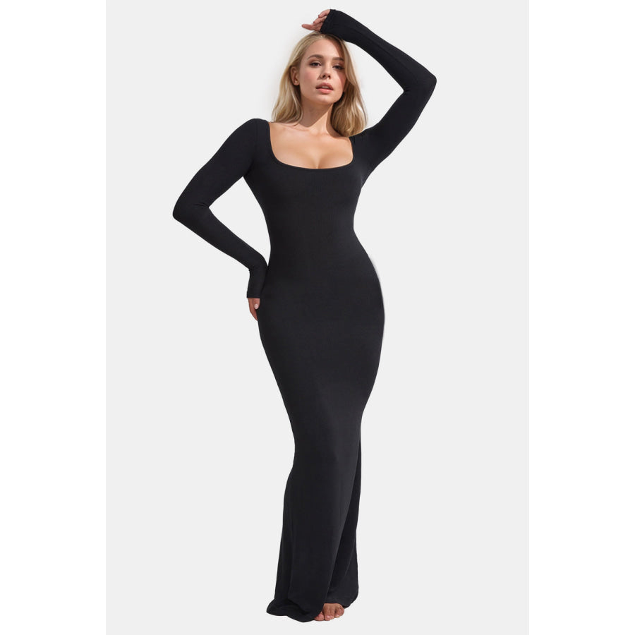 Basic Bae Built-In Shapewear Square Neck Long Sleeve Maxi Dress Black / S Apparel and Accessories