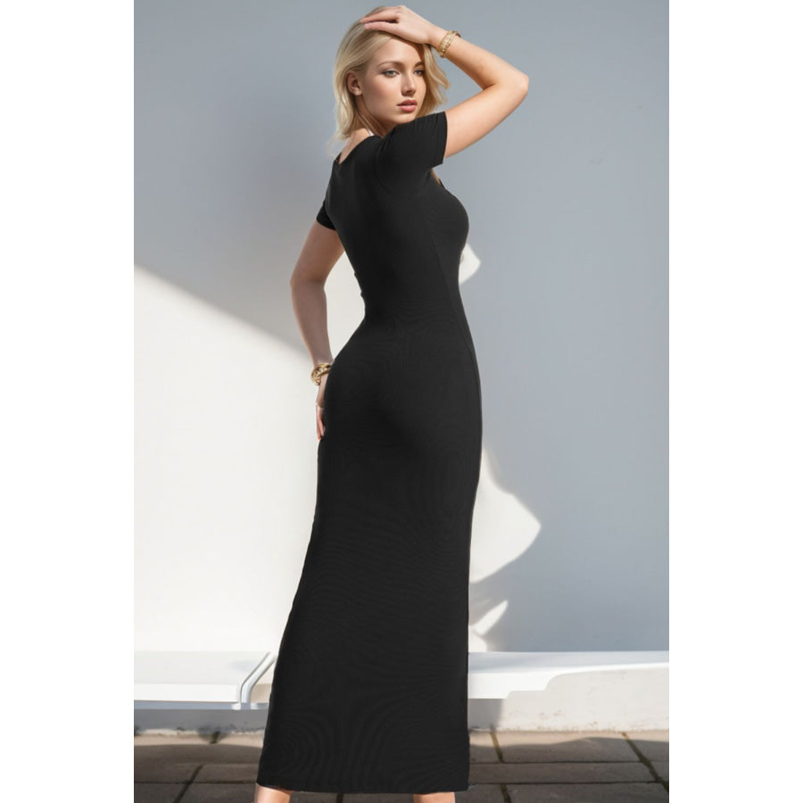 Basic Bae Built-In Shapewear Square Neck Short Sleeve Maxi Dress Apparel and Accessories