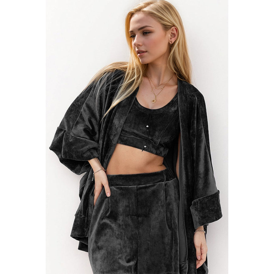 Basic Bae Buttery-Soft Bra Open Front Cardigan and Shorts Set Apparel and Accessories