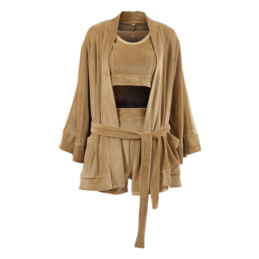 Basic Bae Buttery-Soft Bra Open Front Cardigan and Shorts Set Apparel and Accessories