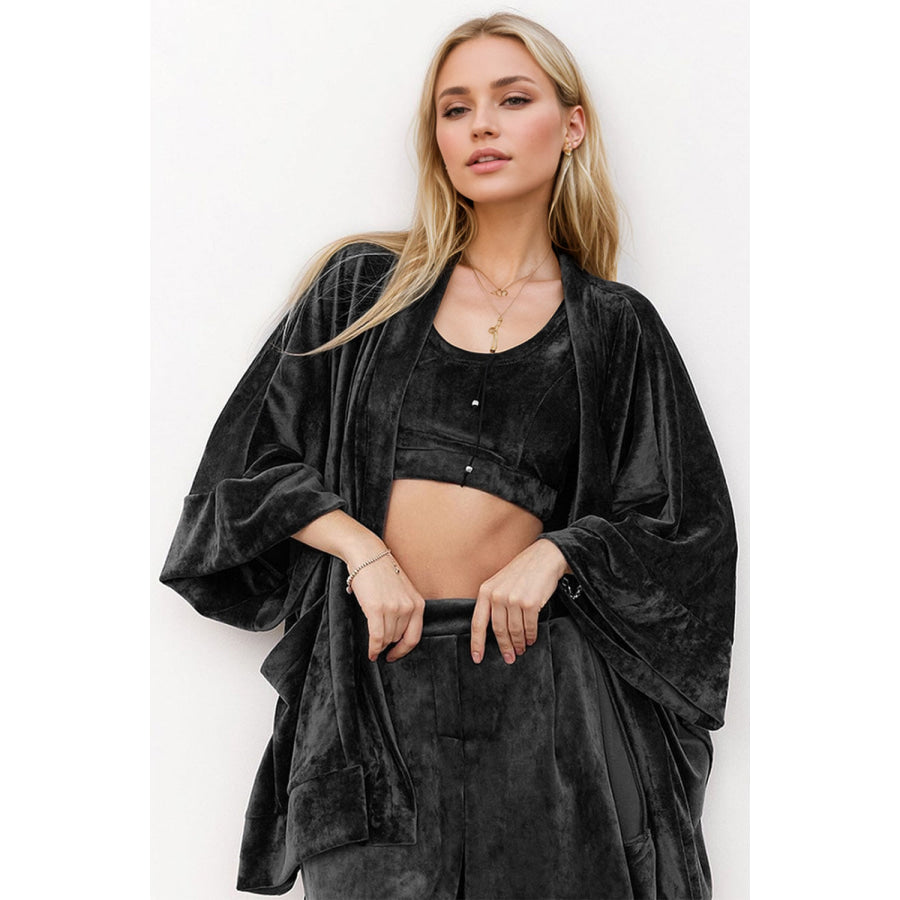 Basic Bae Buttery-Soft Bra Open Front Cardigan and Shorts Set Black / S Apparel and Accessories