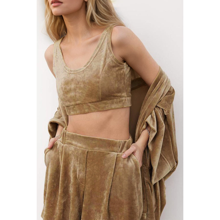 Basic Bae Buttery-Soft Bra Open Front Cardigan and Shorts Set Camel / S Apparel and Accessories