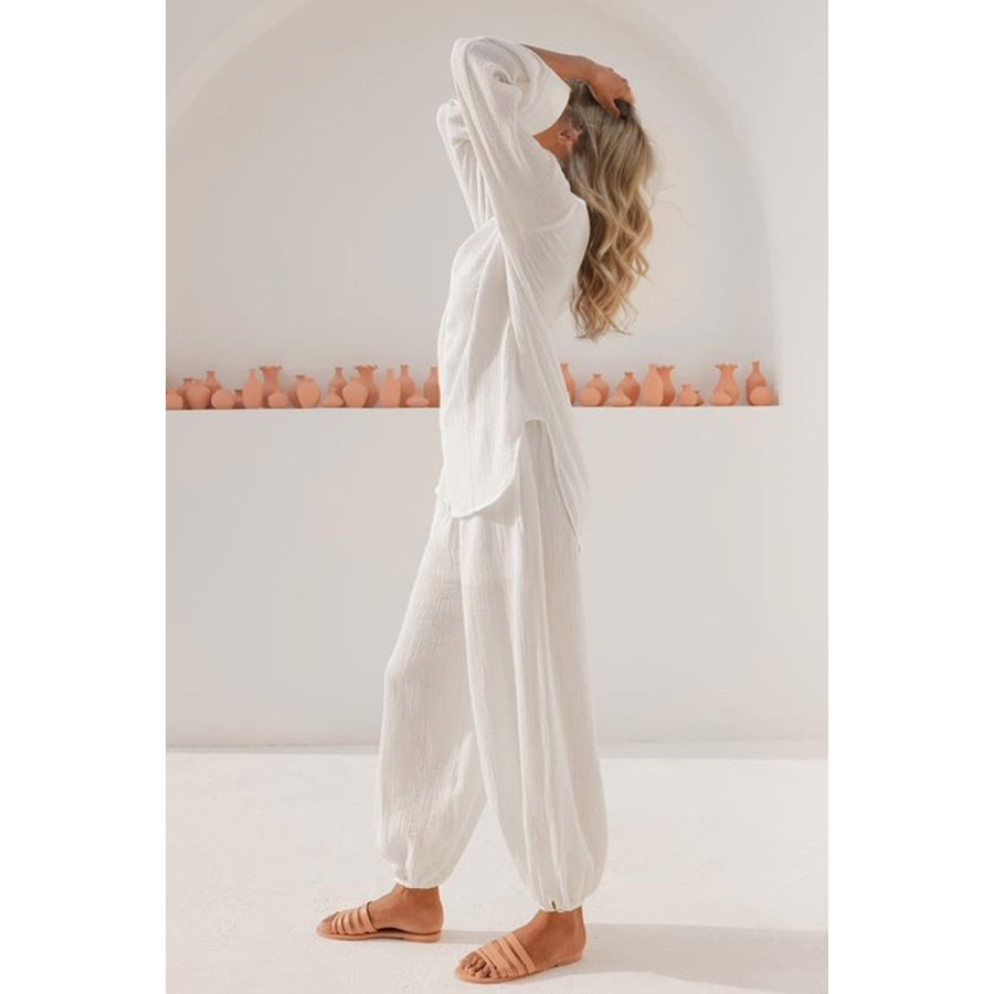 Basic Bae Buttery-Soft V-Neck Long Sleeve Top and Pants Set Apparel and Accessories