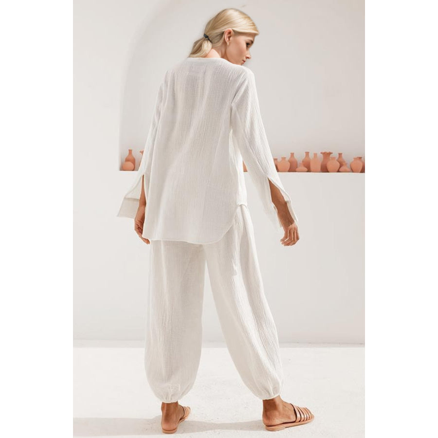 Basic Bae Buttery-Soft V-Neck Long Sleeve Top and Pants Set Apparel and Accessories