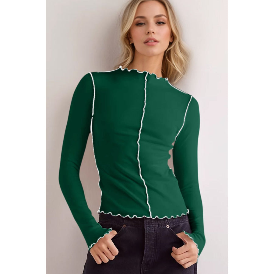 Basic Bae Contrast Trim Mock Neck Long Sleeve T-Shirt Apparel and Accessories