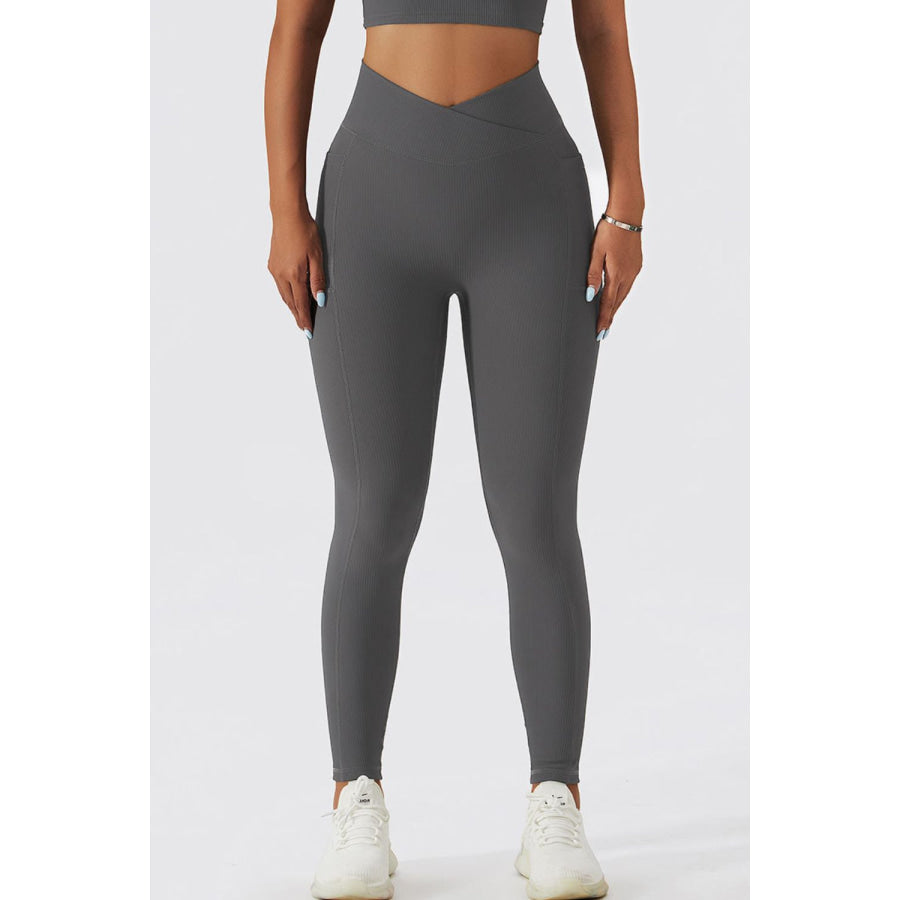 Basic Bae Crossover Waist Active Leggings Charcoal / S Apparel and Accessories
