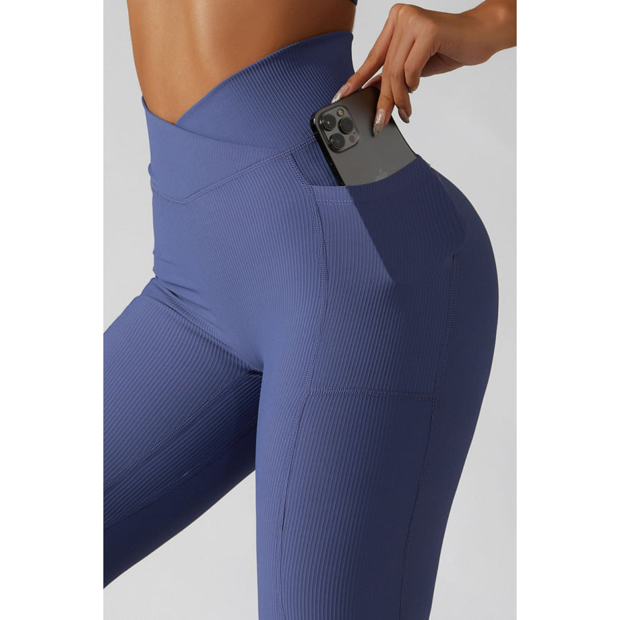 Basic Bae Crossover Waist Active Leggings Dusty Blue / S Apparel and Accessories