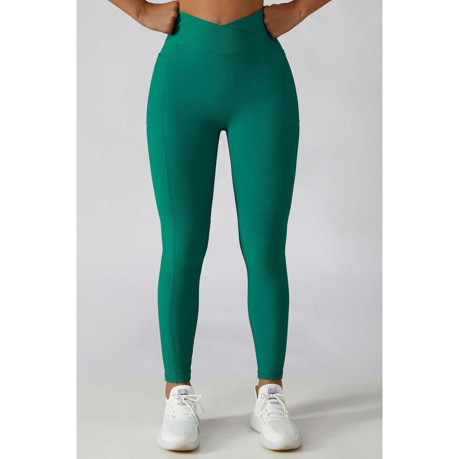 Basic Bae Crossover Waist Active Leggings Mid Green / S Apparel and Accessories