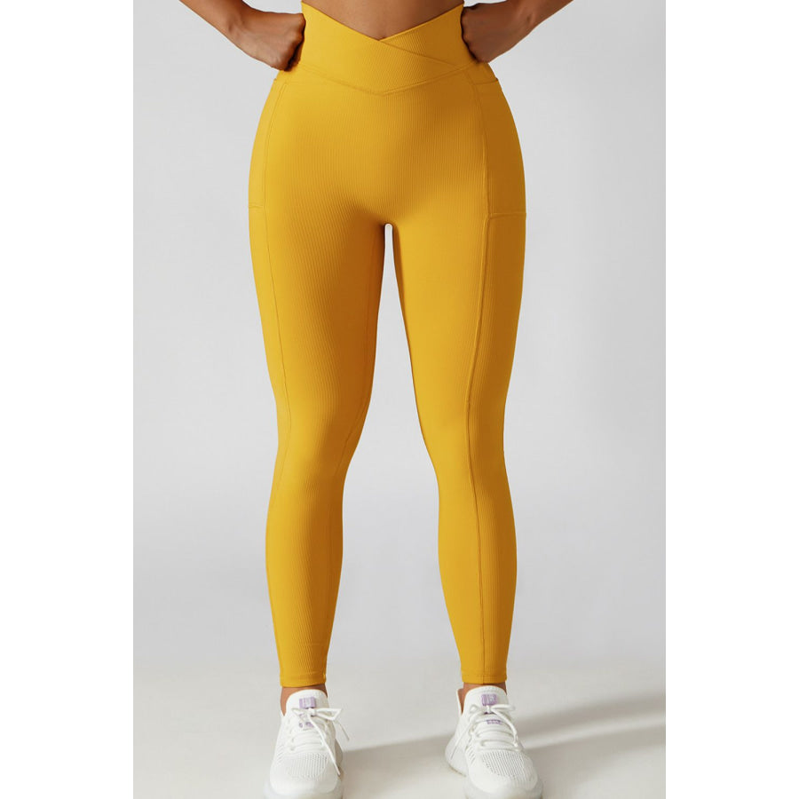 Basic Bae Crossover Waist Active Leggings Mustard / S Apparel and Accessories