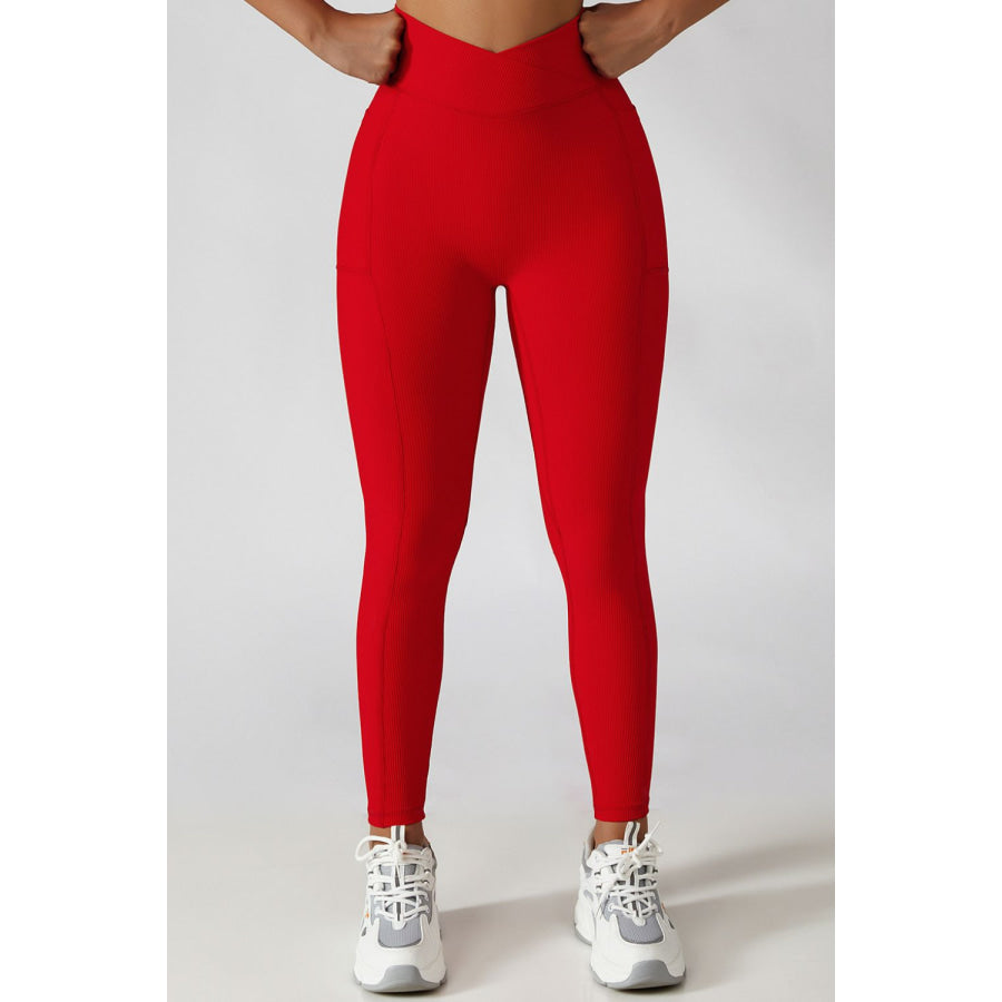 Basic Bae Crossover Waist Active Leggings Red / S Apparel and Accessories