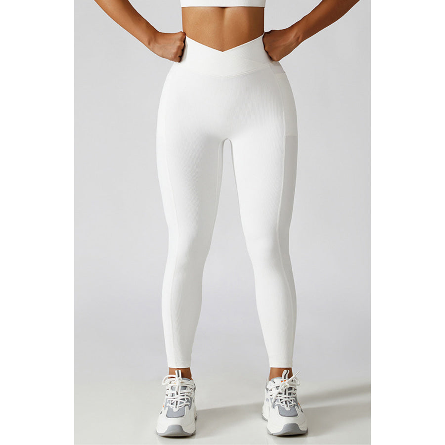 Basic Bae Crossover Waist Active Leggings White / S Apparel and Accessories