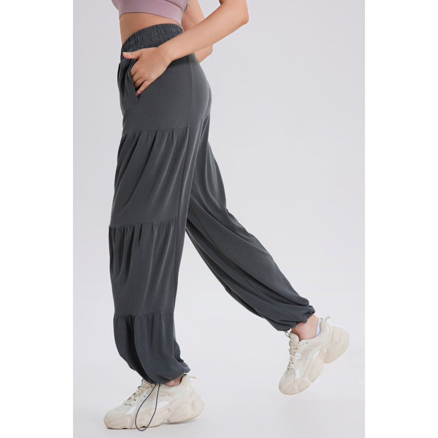 Basic Bae Drawstring Elastic Waist Ruched Joggers Apparel and Accessories