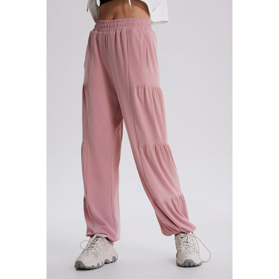 Basic Bae Drawstring Elastic Waist Ruched Joggers Apparel and Accessories