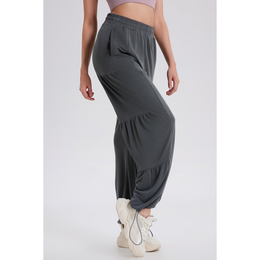 Basic Bae Drawstring Elastic Waist Ruched Joggers Apparel and Accessories