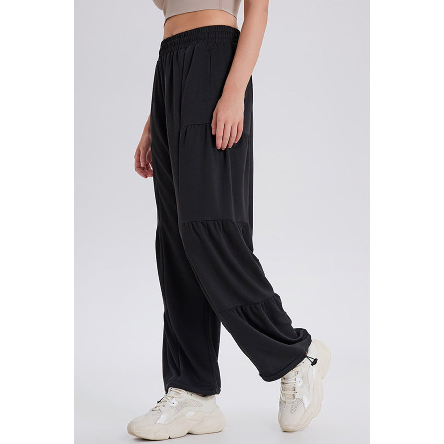 Basic Bae Drawstring Elastic Waist Ruched Joggers Black / S Apparel and Accessories