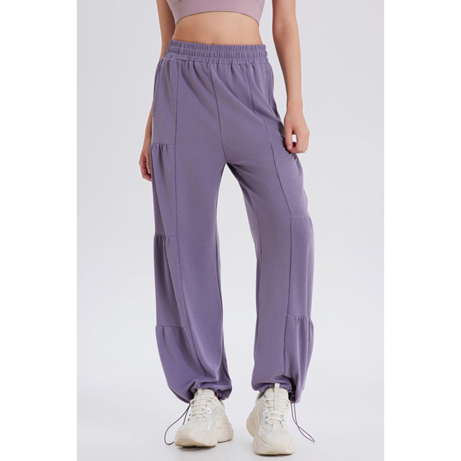 Basic Bae Drawstring Elastic Waist Ruched Joggers Lavender / S Apparel and Accessories